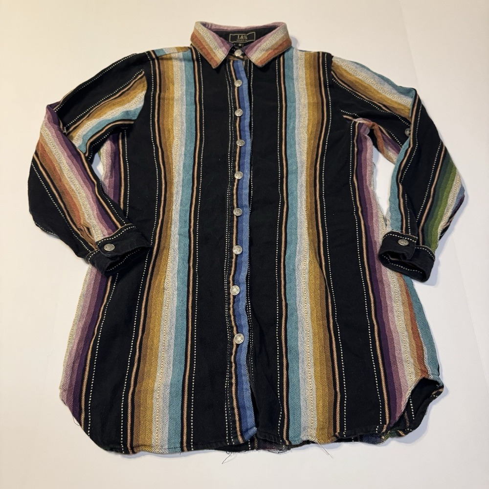 L&B Lucky & Blessed Serape Tunic Shirt Med Button Western Cowgirl Rodeo Cowboy